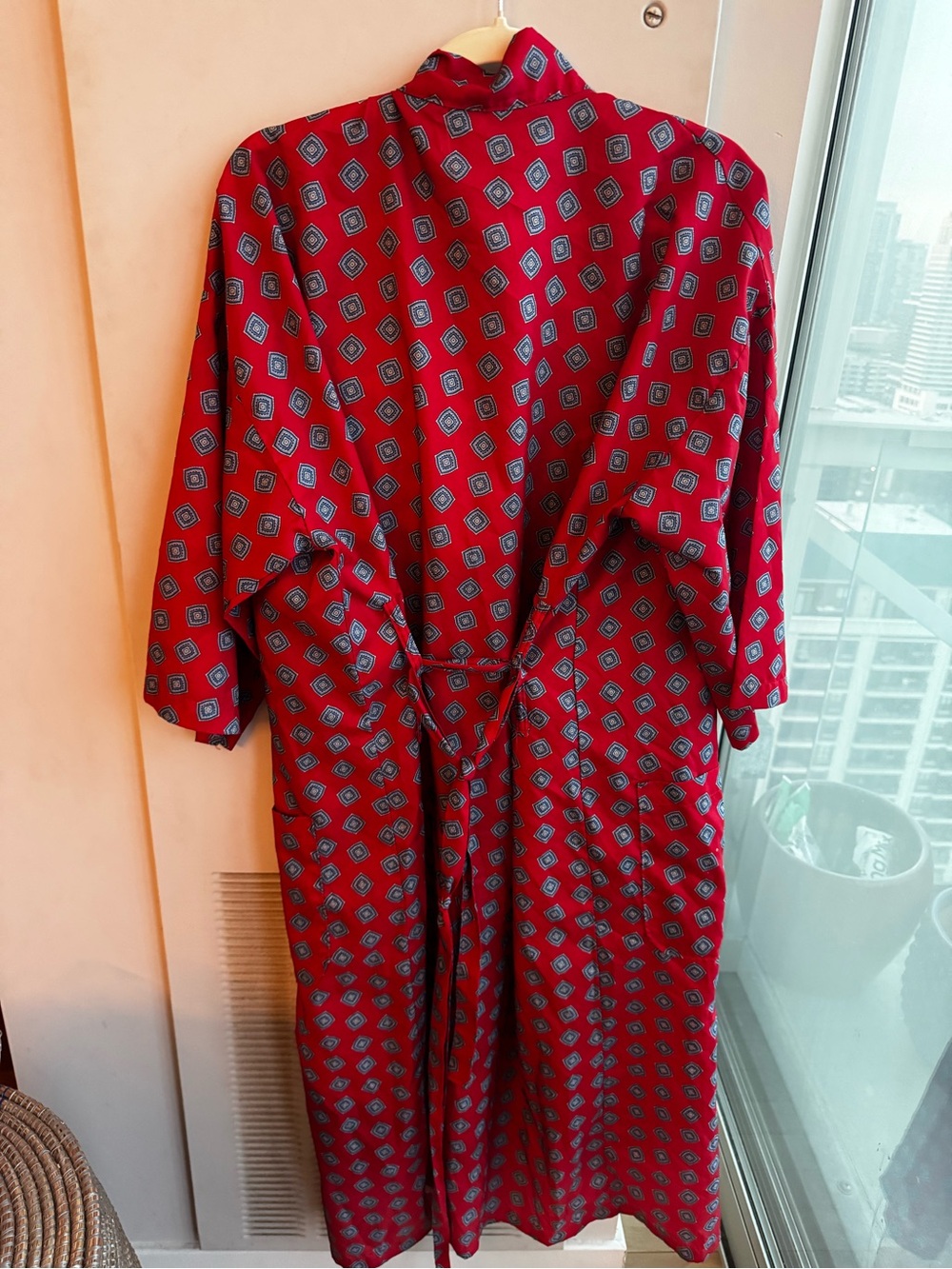 Vintage Bill Blass Red Printed Long Kimono Robe Duster - Picture 7 of 7